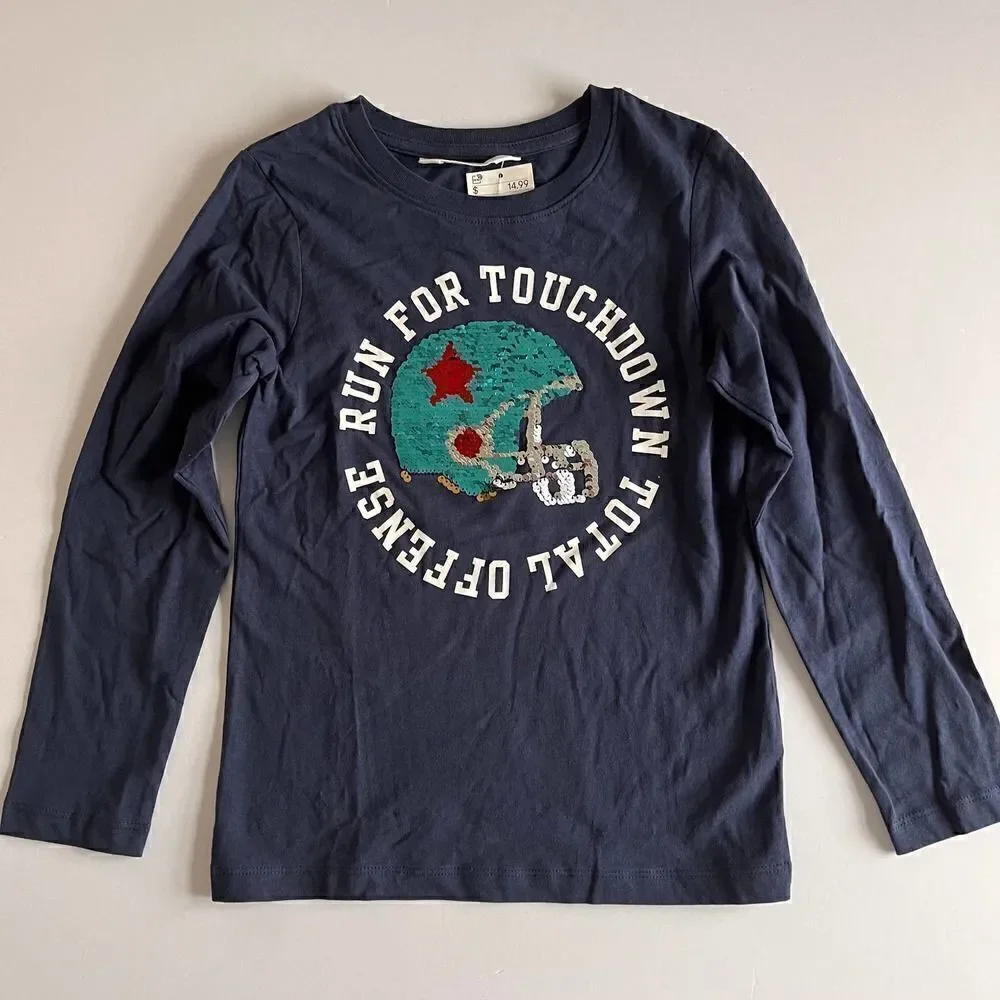 NWT H & M Run For Touchdown Sequin Flip Top, Gold flip Turquoise Helmet US 6-8Y